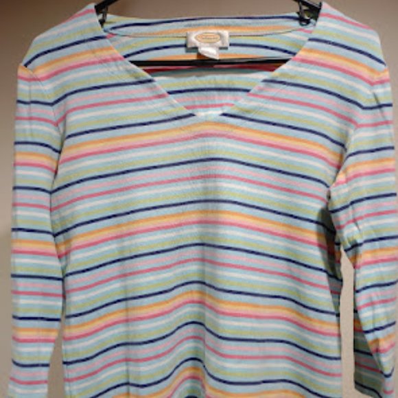 TALBOTS PASTEL STRIPED WOMEN'S PULLOVER SHIRT 3/4 SLEEVES SIZE L - Picture 1 of 6